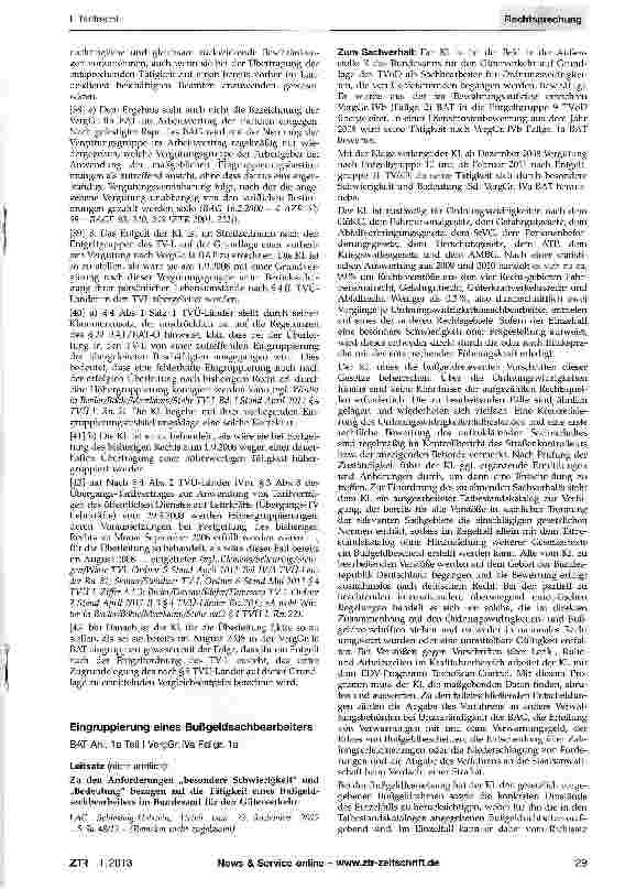 Vorschauseite 1: Eingruppierung eines Bußgeldsachbearbeiters BAT Anl. 1a Teil I VergGr. IVa Fallgr. 1a