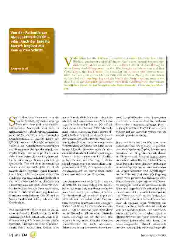 Vorschauseite 1: Von der Patientin zur Akupunkturschülerin oder: Auch der längste Marsch beginnt mit dem ersten Schritt