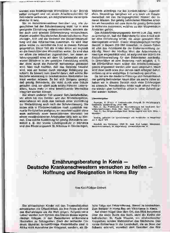 Vorschauseite 1: Ernährungsberatung in Kenia - Deutsche Krankenschwestern versuchen zu helfen - Hoffnung und Resignation in Homa Bay