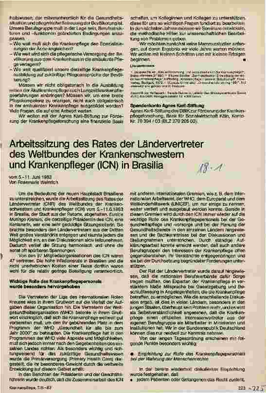 Vorschauseite 1: Arbeitssitzung des Rates der Ländervertreter des Weltbundes der Krankenschwestern und Krankenpfleger (ICN) in Brasilia
