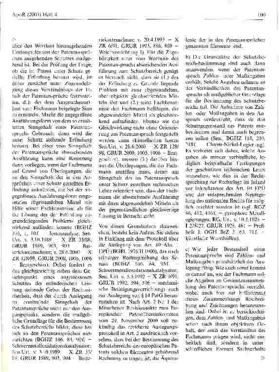 Vorschauseite 4: BGH weist Patentverletzungsklage gegen Krankenhausapotheke ab BGH, Urteil vom 12. März 2002