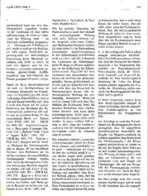 Vorschauseite 6: BGH weist Patentverletzungsklage gegen Krankenhausapotheke ab BGH, Urteil vom 12. März 2002