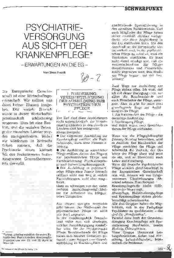 Vorschauseite 1: Psychiatrieversorgung aus Sicht der Krankenpflege (Vortrag) Erwartungen an die EG