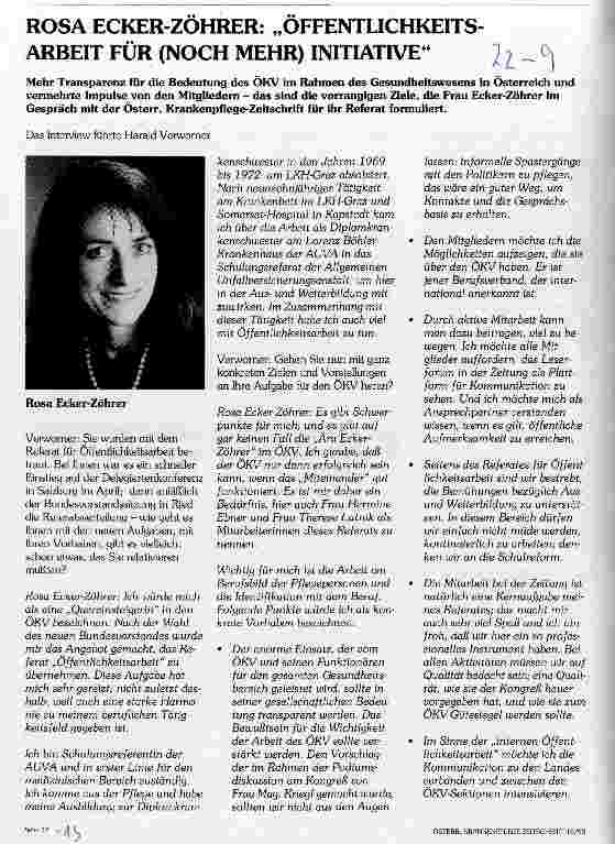 Vorschauseite 1: Rosa Ecker-Zöhrer: Öffentlichkeitsarbeit für (noch mehr) Initiative Interview