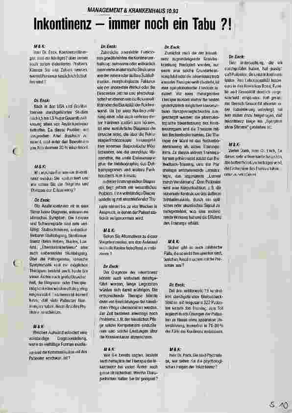 Vorschauseite 1: Inkontinenz - immer noch ein Tabu? Interview mit P. Enck