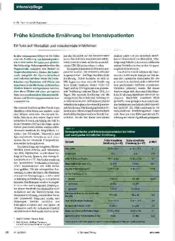 Vorschauseite 1: Frühe künstliche Ernährung bei Intensivpatienten