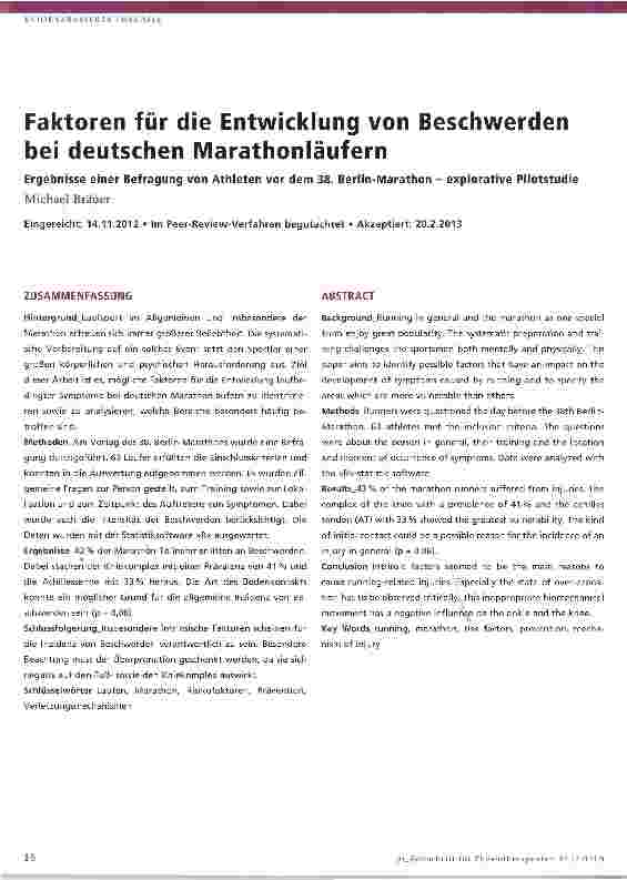 Vorschauseite 1: Faktoren für die Entwicklung von Beschwerden bei deutschen Marathonläufern