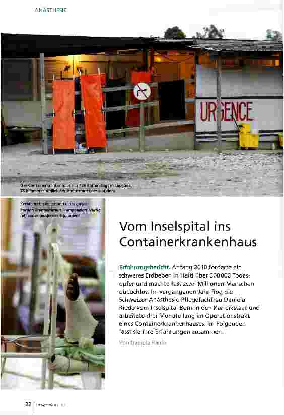 Vorschauseite 1: Vom Inselspital ins Containerkrankenhaus