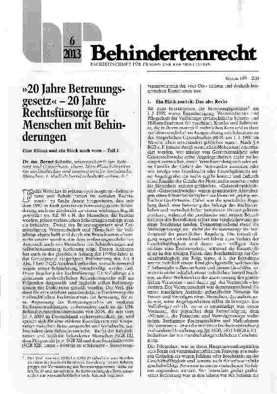 Vorschauseite 1: »20 Jahre Betreuungsgesetz« - 20 Jahre Rechtsfürsorge für Menschen mit BehinderungenEine Bilanz und ein Blick nach vorn - Teil I