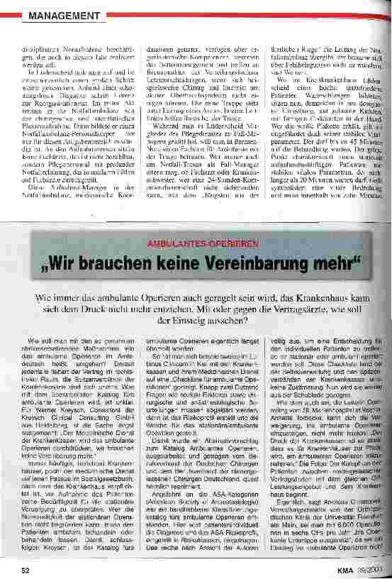 Vorschauseite 2: Erhebliche Reibungsverluste zwischen den Berufsgruppen Ambulanz-Reorganisation