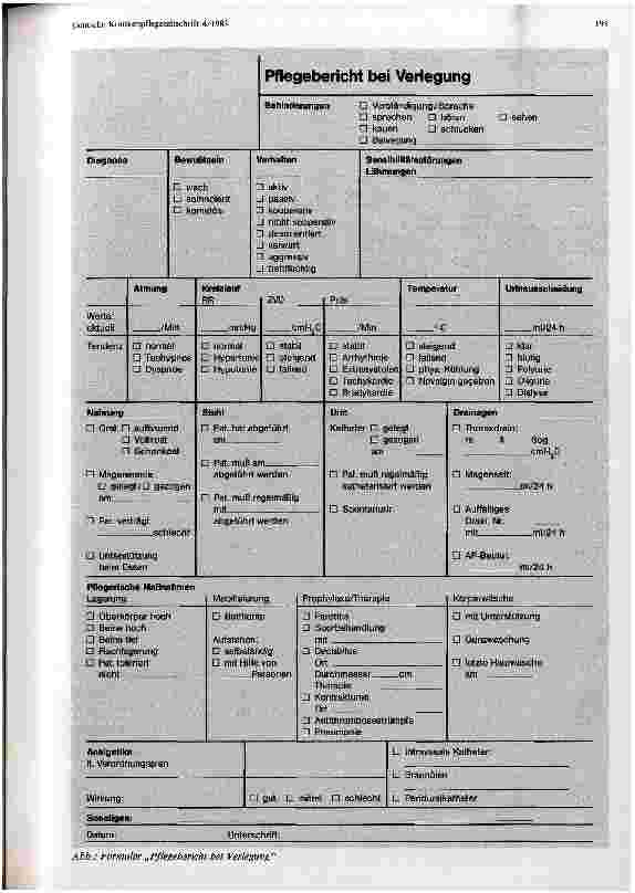 Vorschauseite 2: Dokumentation pflegerischer Maßnahmen bei Verlegung von Patienten aus der Intensivstation