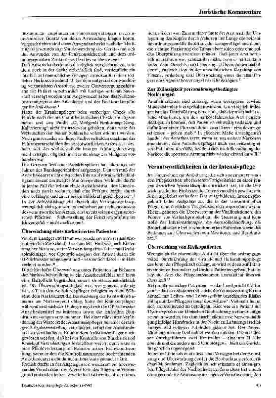Vorschauseite 2: Sorgfaltspflichten in der Anästhesieund Intensivpflege