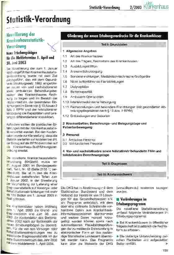 Vorschauseite 1: Novellierung der Krankenhausstatistik-Verordnung