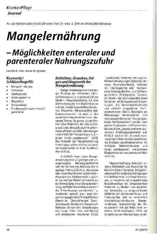 Vorschauseite 1: Mangelernährung - Möglichkeiten enteraler und parenteraler Nahrungszufuhr