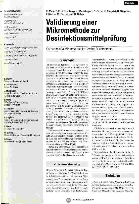 Vorschauseite 1: Validierung einer Mikromethode zur Desinfektionsmittelprüfung