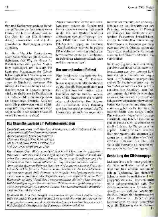 Vorschauseite 2: Öffentlichkeitsarbeit und Marketing werden für Krankenhäuser immer wichtiger Krankenhauskommunikation: Akute Insuffizienz