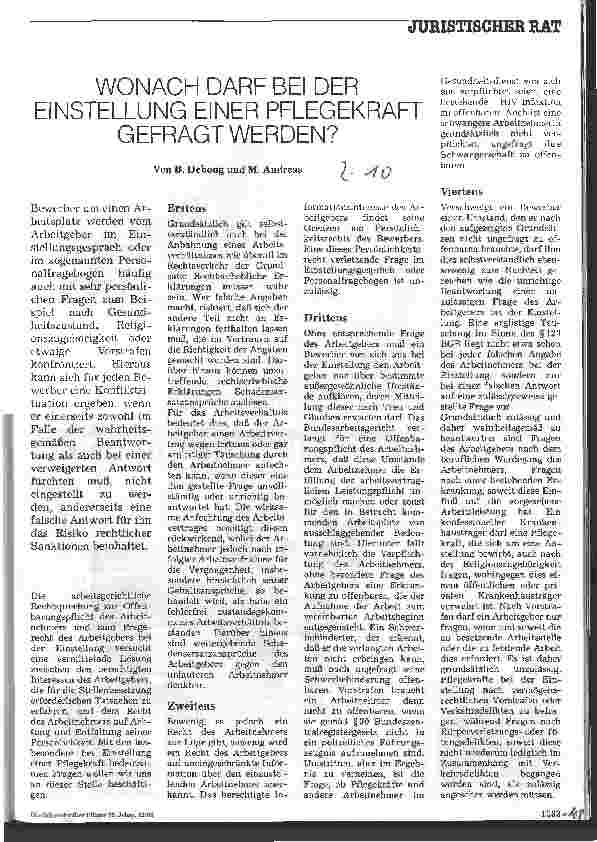 Vorschauseite 1: Wonach darf bei der Einstellung einer Pflegekraft gefragt werden?