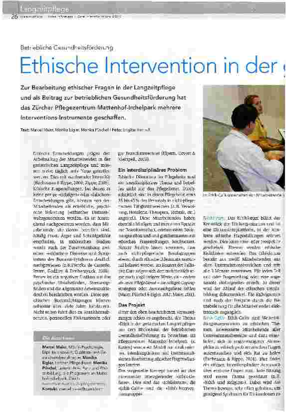 Vorschauseite 1: Ethische Intervention in der geriatrischen Langzeitpflege