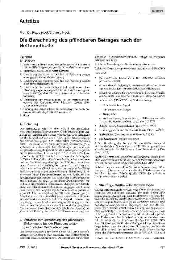 Vorschauseite 1: Die Berechnung des pfändbaren Betrages nach der Nettomethode