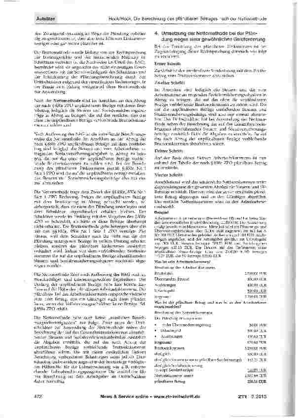 Vorschauseite 2: Die Berechnung des pfändbaren Betrages nach der Nettomethode