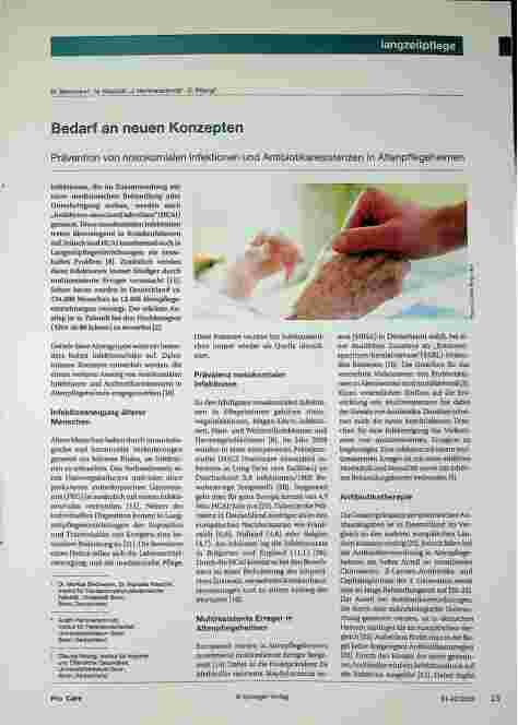 Vorschauseite 1: Bedarf an neuen Konzepten zur Prävention von nosokomialen Infektionen und Antibiotikaresistenzen in Altenpflegeheimen