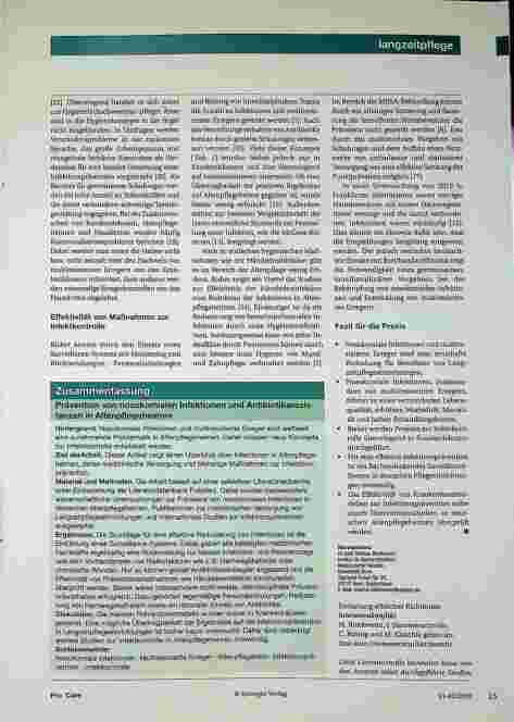 Vorschauseite 3: Bedarf an neuen Konzepten zur Prävention von nosokomialen Infektionen und Antibiotikaresistenzen in Altenpflegeheimen
