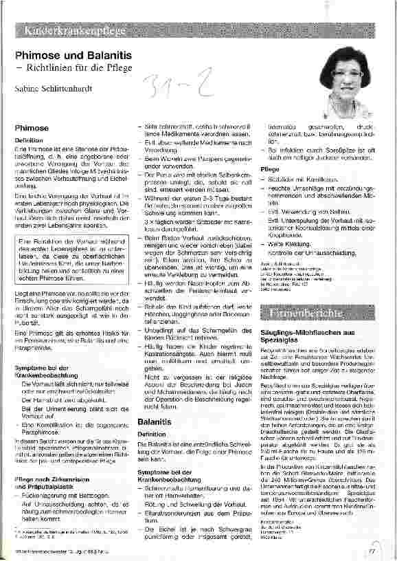 Vorschauseite 1: Phimose und Balanitis Richtlinien für die Pflege