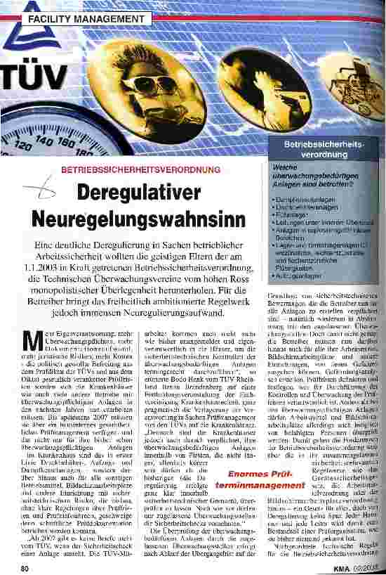 Vorschauseite 1: Betriebssicherheitsverordnung: Deregulativer Neuregelungswahnsinn