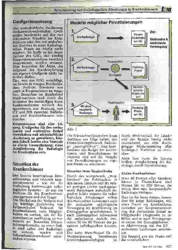 Vorschauseite 2: Privatisierung von Radiologischen Abteilungen in Krankenhäusern Lösung des Kostendrucks, Investitionsstaus und der Großgerätereglementierung?