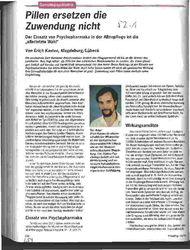 Vorschauseite 1: Pillen ersetzen die Zuwendung nicht Der Einsatz von Psychopharmaka ist in d.Altenpflege allerletze Wahl