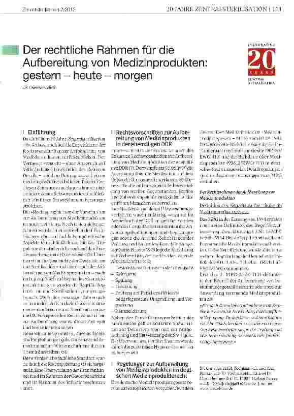 Vorschauseite 1: Der rechtliche Rahmen für die Aufbereitung von Medizinprodukten: gestern - heute - morgen