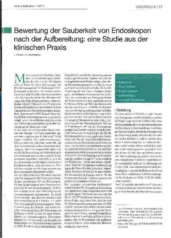 Vorschauseite 1: Bewertung der Sauberkeit von Endoskopen nach der Aufbereitung: eine Studie aus der klinischen Praxis