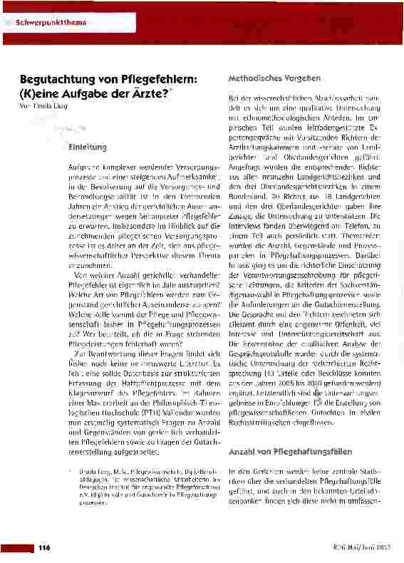 Vorschauseite 1: Begutachtung von Pflegefehlernt (K)eine Aufgabe der Ärzte?