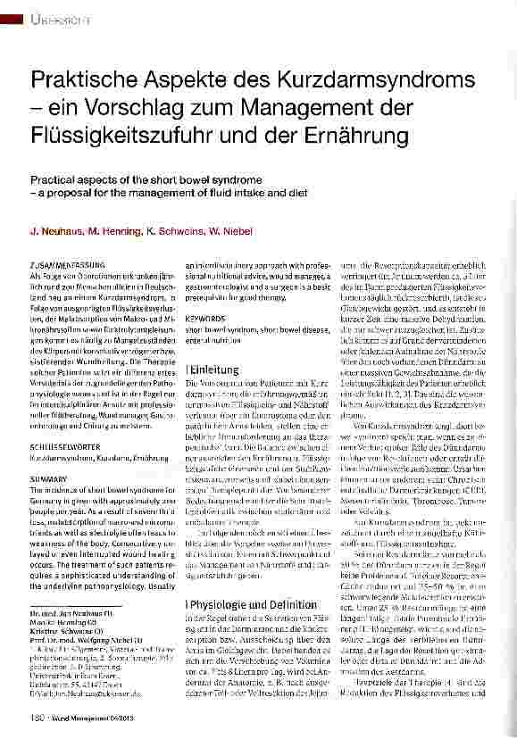 Vorschauseite 1: Praktische Aspekte des Kurzdarmsyndroms - ein Vorschlag zum Management der Flüssigkeitszufuhr und der Ernährung