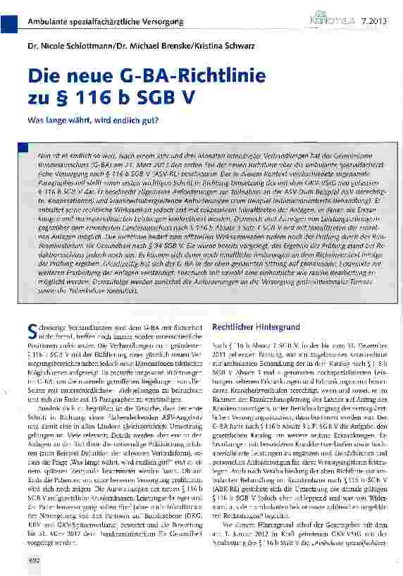 Vorschauseite 1: Die neue G-BA-Richtlinie zu § 116 bSGB V