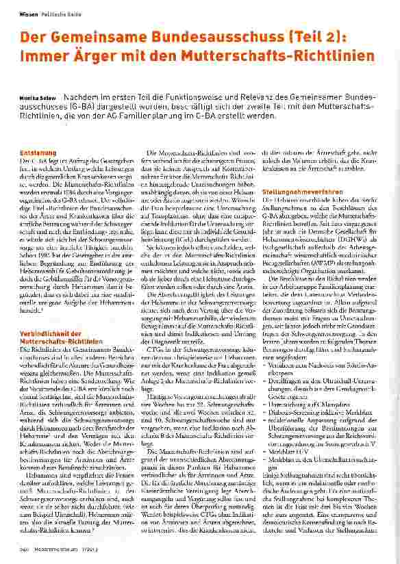 Vorschauseite 1: Der Gemeinsame Bundesausschuss (Teil 2): Immer Ärger mit den Mutterschafts-Richtlinien