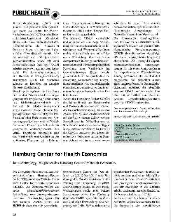 Vorschauseite 2: Competent in Competition and Health: Das gesundheitsökonomische Forschungszentrum CINCH