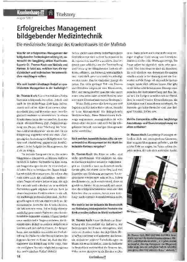 Vorschauseite 1: Erfolgreiches Management bildgebender Medizintechnik