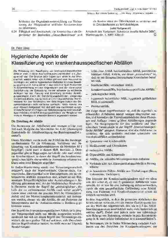 Vorschauseite 1: Hygienische Aspekte der Klassefizierung von krankenhausspezifischen Abfällen