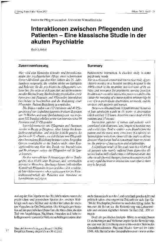 Vorschauseite 1: Interaktionen zwischen Pflegenden und Patienten Eine klassische Studie in der akuten Psychiatrie