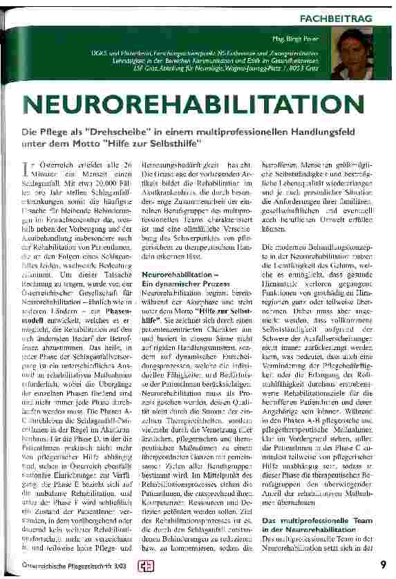 Vorschauseite 1: Neurorehabilitation Die Pflege als Drehscheibe in einem multiprofessionellen Handlungsfeld unter dem Motto Hilfe zur Selbsthilfe