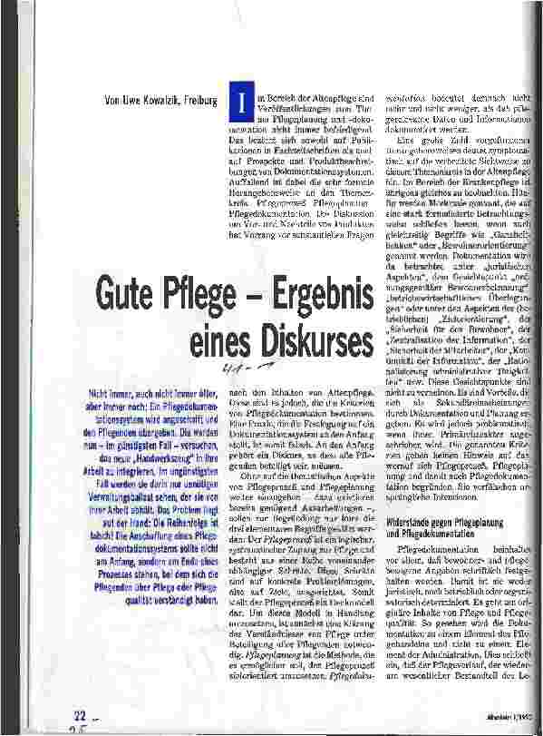 Vorschauseite 1: Gute Pflege - Ergebnis eines Diskurses