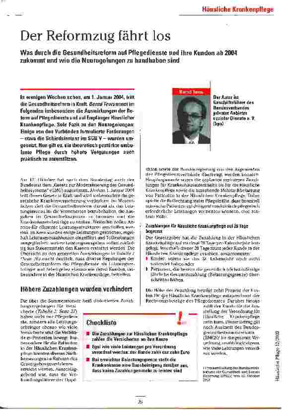 Vorschauseite 1: Der Reformzug fährt los