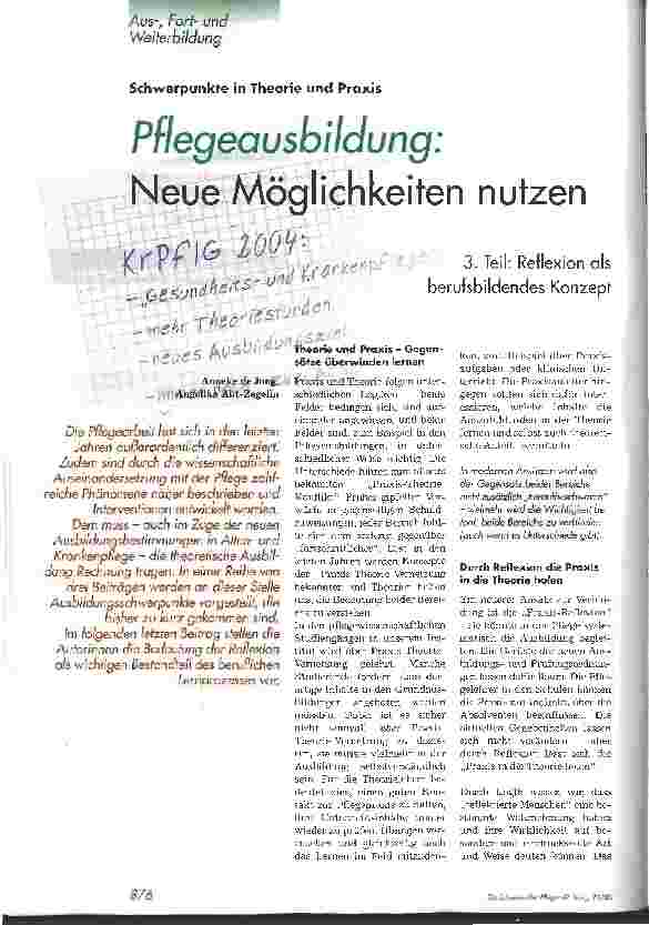 Vorschauseite 1: Pflegeausbildung: Neue Möglichkeiten nutzen Teil 3: Reflexion als berufsbildendes Konzept