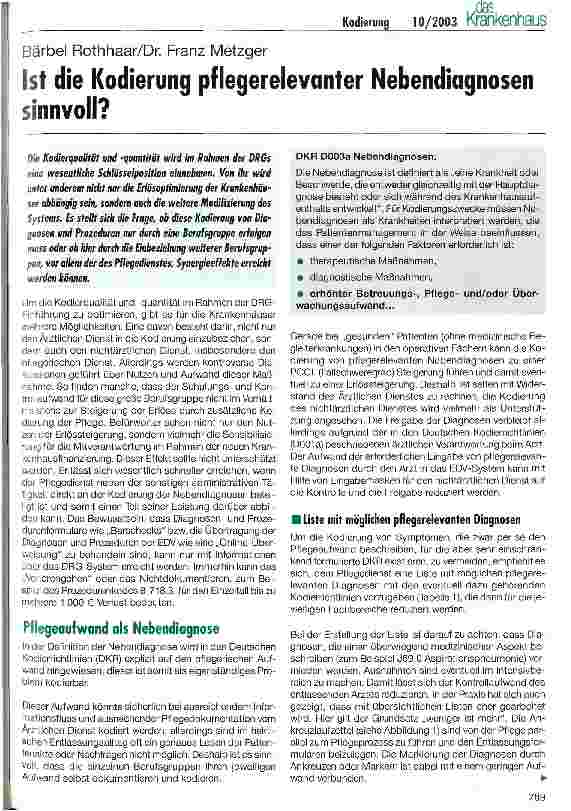 Vorschauseite 1: Ist die Kodierung pflegerelevanter Nebendiagnosen sinnvoll?