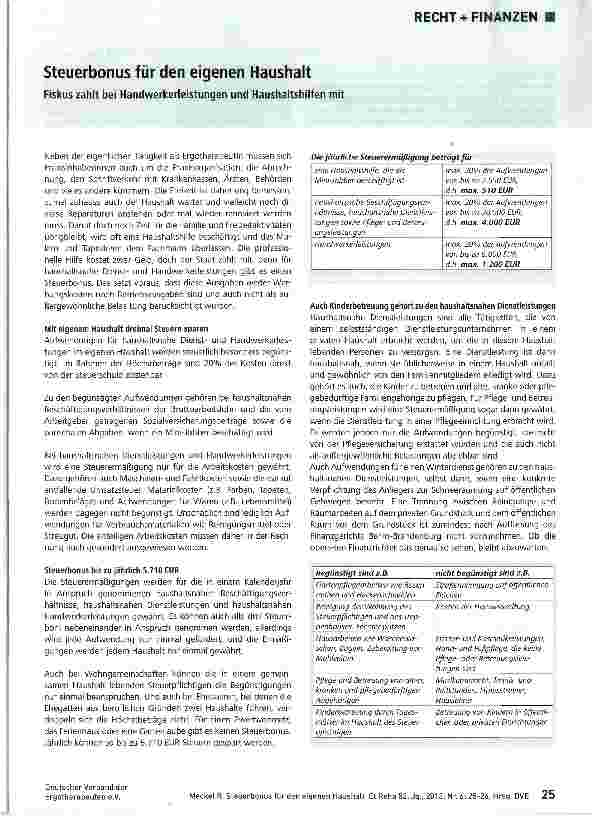Vorschauseite 1: Steuerbonus für den eigenen Haushalt