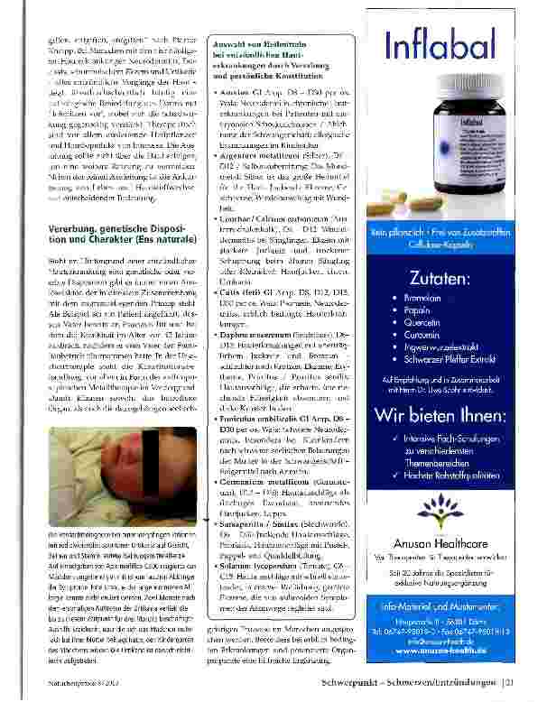 Vorschauseite 3: Die naturheilkund-liche Behandlung entzündlicher Hauterkrankungen Therapiekonzepte