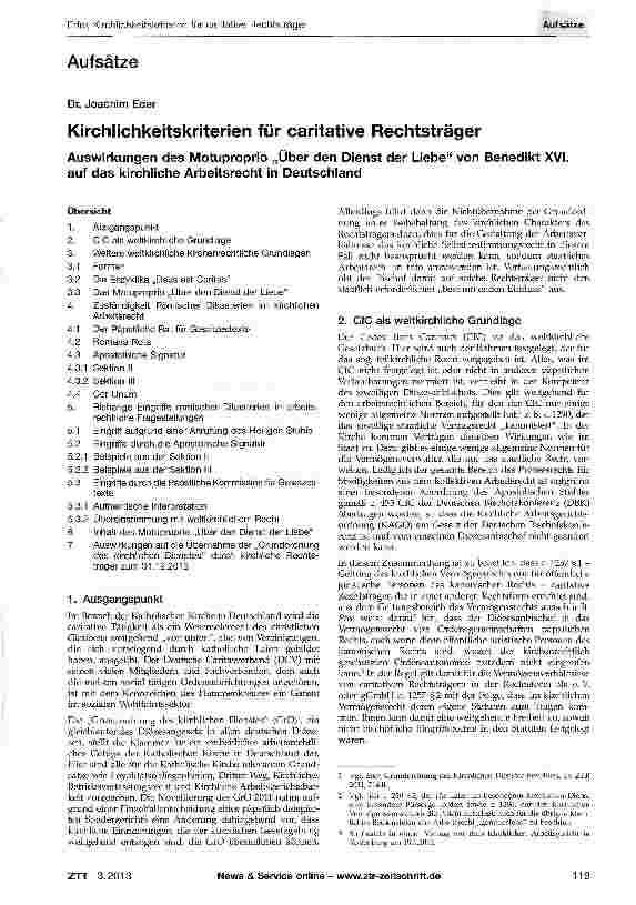 Vorschauseite 1: Kirchlichkeitskriterien für caritative Rechtsträger