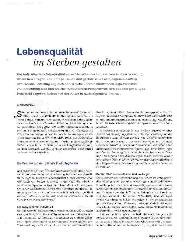 Vorschauseite 1: Lebensqualität im Sterben gestalten