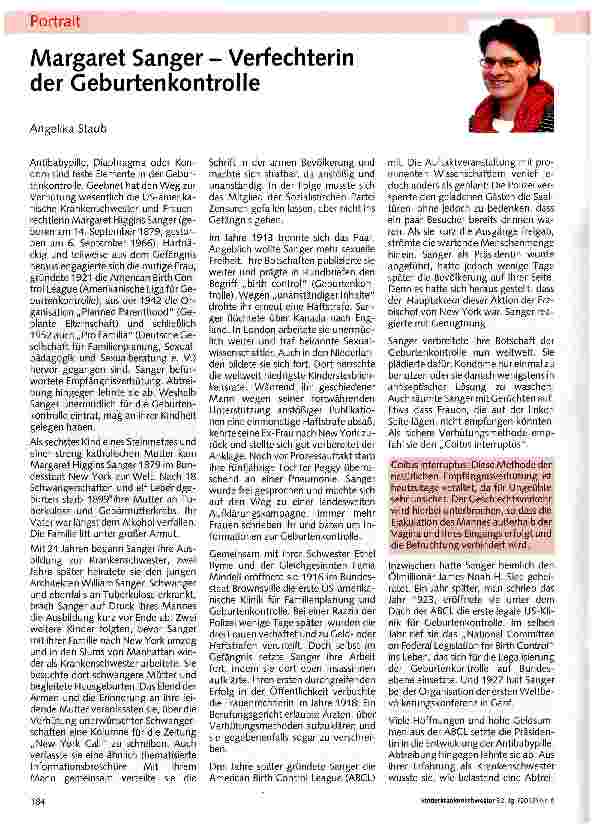 Vorschauseite 1: Margaret Sanger - Verfechterin der Geburtenkontrolle